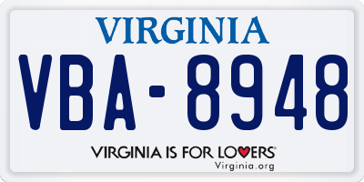 VA license plate VBA8948