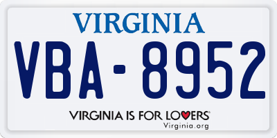 VA license plate VBA8952