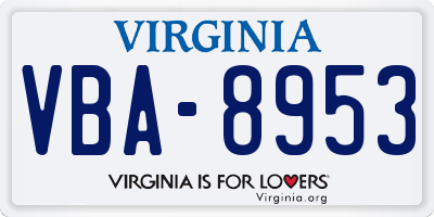 VA license plate VBA8953