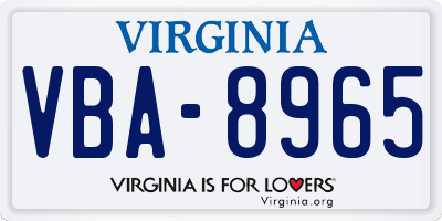 VA license plate VBA8965
