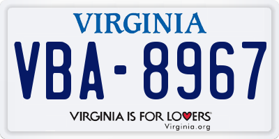 VA license plate VBA8967