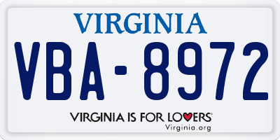 VA license plate VBA8972