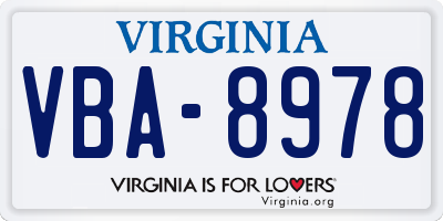 VA license plate VBA8978