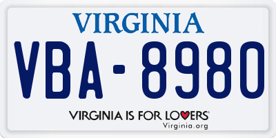 VA license plate VBA8980