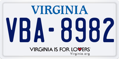 VA license plate VBA8982