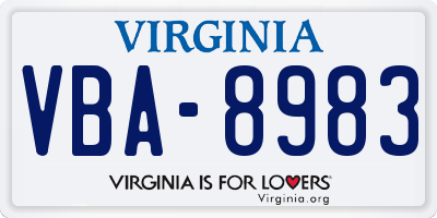 VA license plate VBA8983