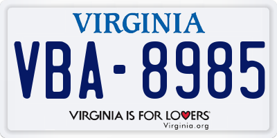 VA license plate VBA8985