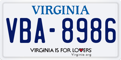 VA license plate VBA8986