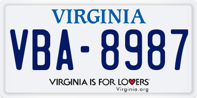 VA license plate VBA8987