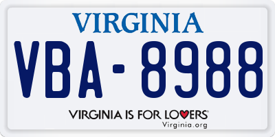 VA license plate VBA8988