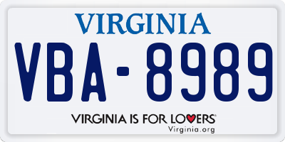 VA license plate VBA8989