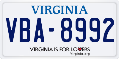VA license plate VBA8992