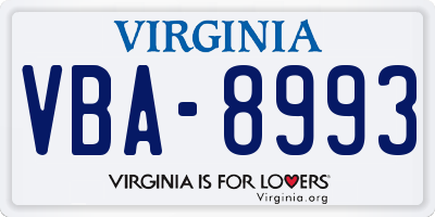 VA license plate VBA8993