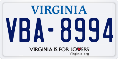 VA license plate VBA8994