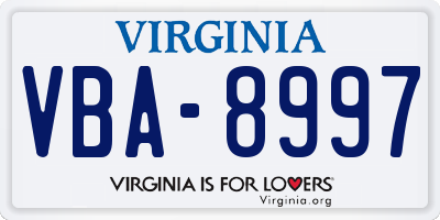 VA license plate VBA8997
