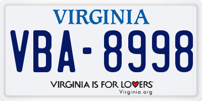 VA license plate VBA8998