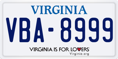 VA license plate VBA8999