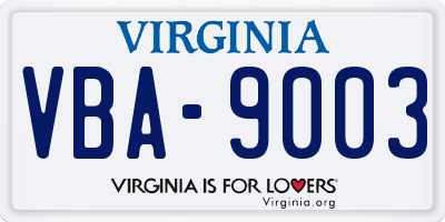 VA license plate VBA9003