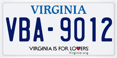 VA license plate VBA9012