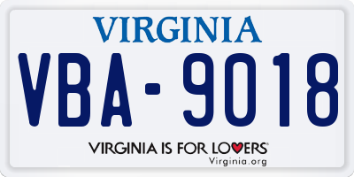 VA license plate VBA9018