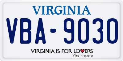 VA license plate VBA9030