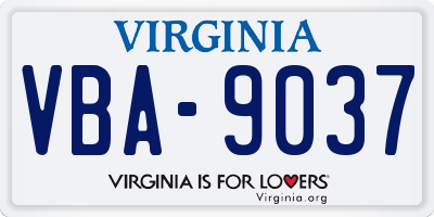VA license plate VBA9037