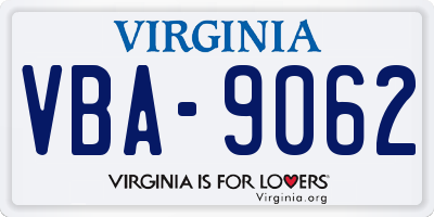 VA license plate VBA9062