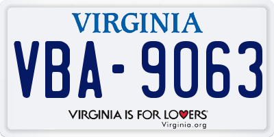 VA license plate VBA9063