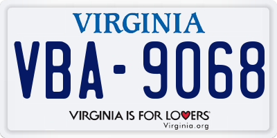 VA license plate VBA9068