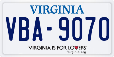 VA license plate VBA9070