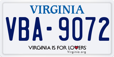 VA license plate VBA9072