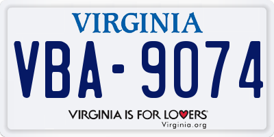 VA license plate VBA9074