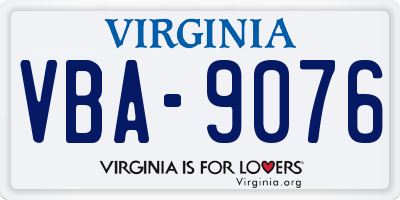 VA license plate VBA9076
