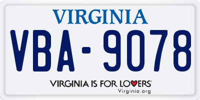 VA license plate VBA9078
