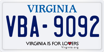 VA license plate VBA9092