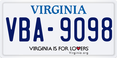 VA license plate VBA9098