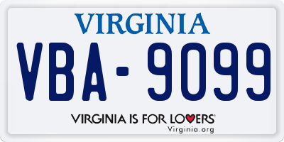 VA license plate VBA9099