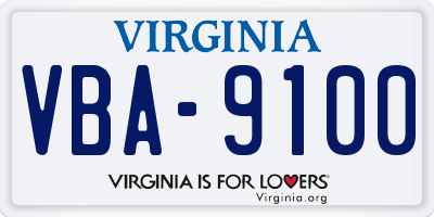 VA license plate VBA9100