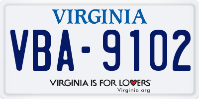 VA license plate VBA9102