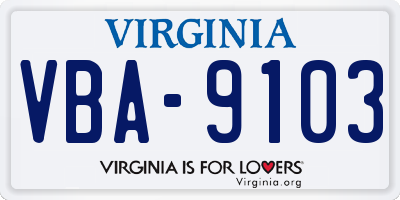 VA license plate VBA9103
