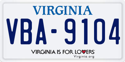 VA license plate VBA9104