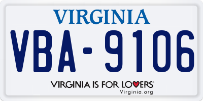 VA license plate VBA9106