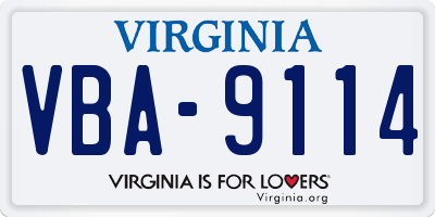VA license plate VBA9114