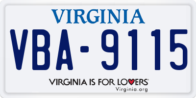 VA license plate VBA9115