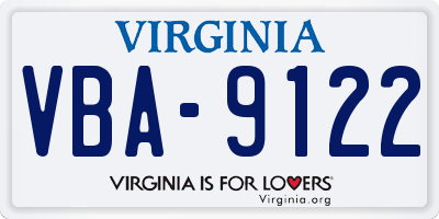 VA license plate VBA9122