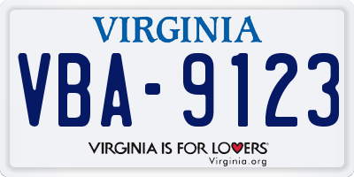 VA license plate VBA9123