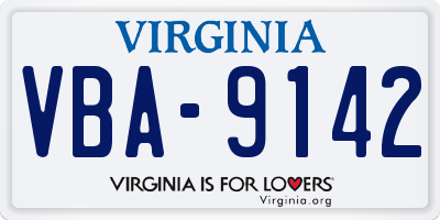 VA license plate VBA9142