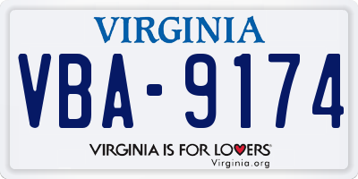 VA license plate VBA9174