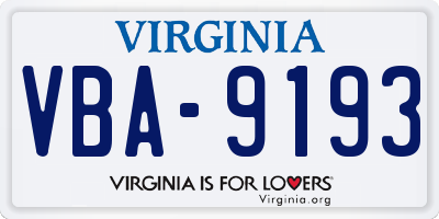 VA license plate VBA9193