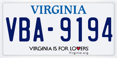 VA license plate VBA9194